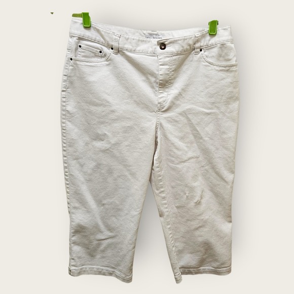Kim Rogers Pants - Kim Rogers Womens White Stretch Cotton Capri Pants Size 14 Cropped  Casual